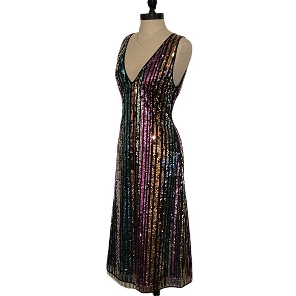 Halogen X Atlantic-Pacific Gold Pink Broadway Stripe Dress - Picture 7 of 11